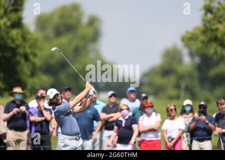 Tommy Fleetwood joue un deuxième coup de feu le deuxième jour de l'Open d'Irlande duty Free de Dubaï au parcours de golf Mount Juliet Estate, Thomastown, Co Kilkenny. Date de la photo : jeudi 1er juillet 2021. Banque D'Images