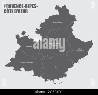 Carte administrative Provence-Alpes-Côte d'Azur divisée en départements avec labels, France Illustration de Vecteur