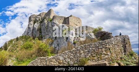 France, Aude, Cucugnan, Château de Queribus Banque D'Images