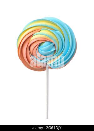 Vue de face de la Lollipop meringue colorée isolée sur blanc Banque D'Images