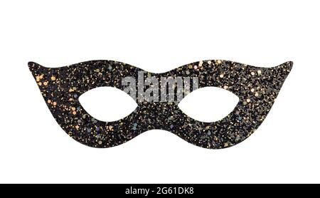 Vue de face du masque de bal noir et or scintillant isolé sur blanc Banque D'Images