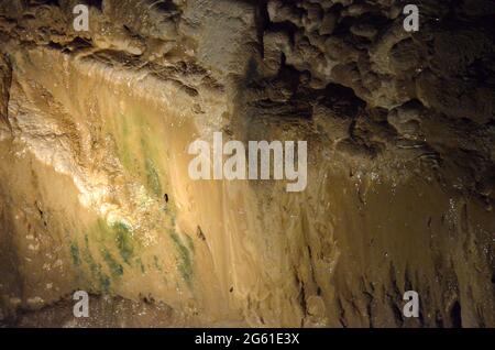 Parois humides de cavernes dans les grottes d'Aillwee dans le comté de Clare Irlande. Banque D'Images