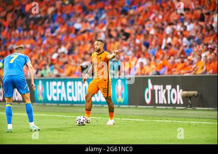 AMSTERDAM, PAYS-BAS - 13 JUIN 2021 : Memphis Delay (10). 2020 EUROS. Le match de football Ukraine contre pays-Bas Banque D'Images