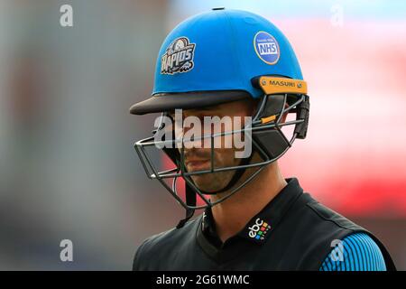 Manchester, Royaume-Uni. 1er juillet 2021. Brett d'Olivera, de Worcestershire Rapids, est sorti pour 2 courses à Manchester, Royaume-Uni le 7/1/2021. (Photo de Conor Molloy/News Images/Sipa USA) crédit: SIPA USA/Alay Live News Banque D'Images