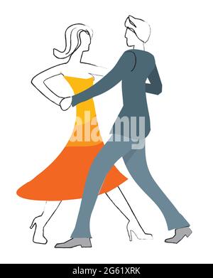 Couple de danseurs de Balroom. Illustration stylisée d'un couple dansant la danse de la salle de bal sur fond blanc. Vecteur disponible. Illustration de Vecteur