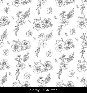 Outline doodle fleurs en noir et blanc pour les livres de coloriage pour adultes, motif floral monocrome. Illustration d'esquisse vectorielle, style dessiné à la main. Illustration de Vecteur