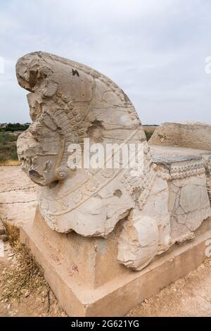 Capitale de la taureau à double tête, ruines, site archéologique de Susa (Shush), empire achéménide, Shush, province de Khuzestan, Iran, Perse, Asie occidentale, Asie Banque D'Images