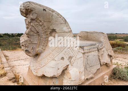 Capitale de la taureau à double tête, ruines, site archéologique de Susa (Shush), empire achéménide, Shush, province de Khuzestan, Iran, Perse, Asie occidentale, Asie Banque D'Images