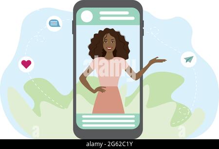 femme afro-américaine sur les médias sociaux. concept d'influenceur Illustration de Vecteur