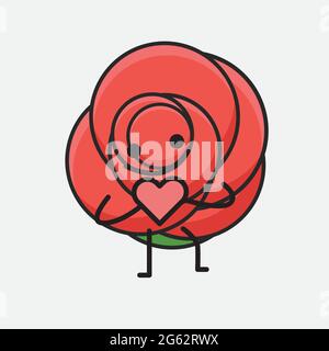 Illustration vectorielle du personnage de fleur avec un visage mignon, des mains simples et des dessins de jambe sur un arrière-plan isolé. Style plat de dessin animé. Illustration de Vecteur