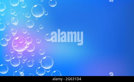 Arrière-plan bleu vif avec bulles de fizzing. Air fuzzy sous l'eau. Illustration vectorielle réaliste. Illustration de Vecteur