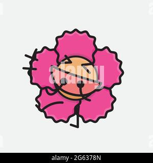 Illustration vectorielle du personnage de fleur avec un visage mignon, des mains simples et des dessins de jambe sur un arrière-plan isolé. Style plat de dessin animé. Illustration de Vecteur