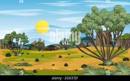 Paysage vierge de forêt de nature avec de nombreux arbres illustration Illustration de Vecteur