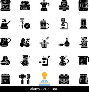 Accessoires pour café et barista icônes de glyphe noir sur espace blanc Illustration de Vecteur