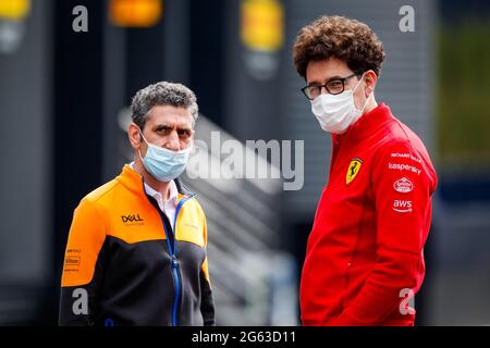 Spielberg, Autriche. 02 juillet 2021. STELLA Andrea (ita), directrice de course de McLaren Racing, BINOTTO Mattia (ita), directrice générale de la Scuderia Ferrari, portrait pendant la Formule 1 Grosser Preis Von Osterreich 2021, Grand Prix autrichien 2021, 9e manche du Championnat du monde de Formule 1 FIA 2021 du 2 au 4 juillet, 2021 sur le Red Bull Ring, à Spielberg, Autriche - photo Florent Gooden/DPPI crédit: Independent photo Agency/Alay Live News Banque D'Images