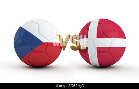 République tchèque contre. Match de football du Danemark. Drapeaux et football. Rendu 3D Banque D'Images