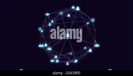 Image de l'interface numérique et du réseau de connexions avec les icônes de réseautage social sur pu Banque D'Images