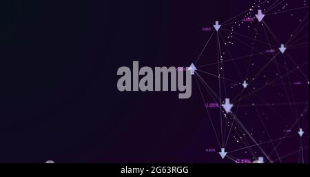 Image de l'interface numérique et des connexions réseau avec des flèches et des chiffres qui augmentent sur le bac violet Banque D'Images