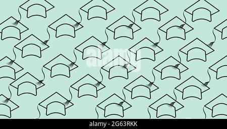 Composition de plusieurs chapeaux de remise des diplômes sur fond vert Banque D'Images