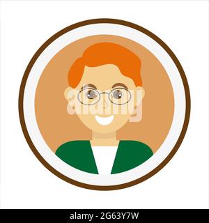 Visage d'homme souriant avec des cheveux rouges et portant des lunettes Illustration de Vecteur