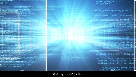 Image du traitement des données et du réseau d'écrans sur fond bleu Banque D'Images