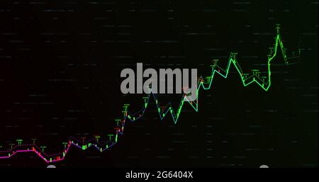 Graphique multicolore et nombres se déplaçant sur fond noir Banque D'Images