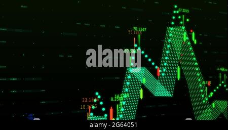 Graphique multicolore et nombres se déplaçant par rapport à la carte du monde en arrière-plan Banque D'Images