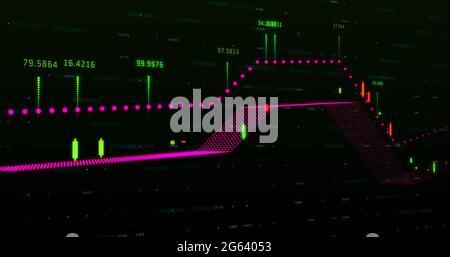 Graphique multicolore et nombres se déplaçant sur fond noir Banque D'Images