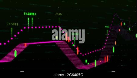 Graphique multicolore et nombres se déplaçant sur fond noir Banque D'Images