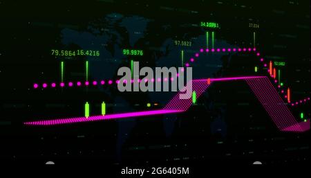 Graphique multicolore et nombres se déplaçant sur fond noir Banque D'Images