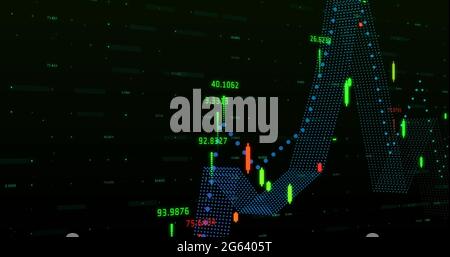Graphique multicolore et nombres se déplaçant sur fond noir Banque D'Images