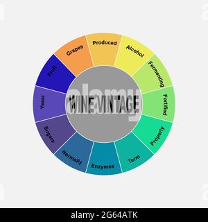 Concept de diagramme avec texte et mots-clés Wine Vintage. EPS 10 isolé sur fond blanc Illustration de Vecteur