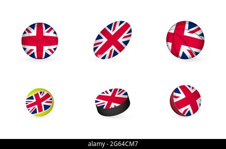 Équipement sportif avec drapeau du Royaume-Uni. Jeu de football, rugby, basket-ball, tennis, hockey, Cricket. Illustration de Vecteur