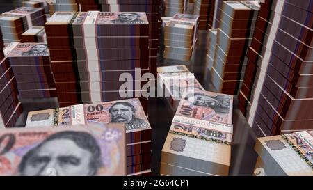 Illustration en 3d du Forint Money Pack hongrois. Piles de billets de banque HUF. Concept de finance, de trésorerie, de crise économique, d'affaires, de récession, banque, impôts et Banque D'Images