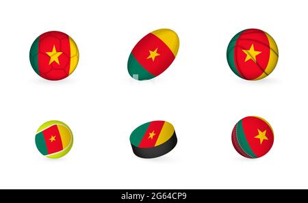 Équipement sportif avec drapeau du Cameroun. Jeu de football, rugby, basket-ball, tennis, hockey, Cricket. Illustration de Vecteur