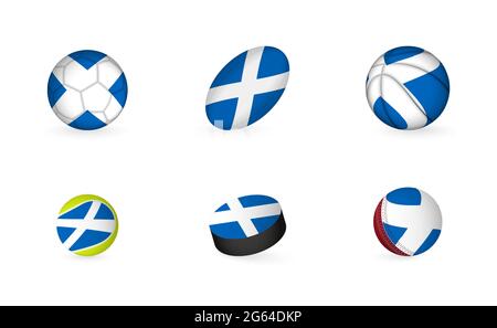 Équipement sportif avec drapeau de l'Ecosse. Jeu de football, rugby, basket-ball, tennis, hockey, Cricket. Illustration de Vecteur