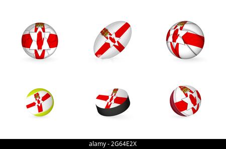 Équipement sportif avec drapeau de l'Irlande du Nord. Jeu de football, rugby, basket-ball, tennis, hockey, Cricket. Illustration de Vecteur