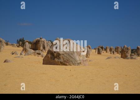 Pinnacles Desert paysage de roches calcaires naturelles Parc national de Nambung, Australie occidentale. Banque D'Images