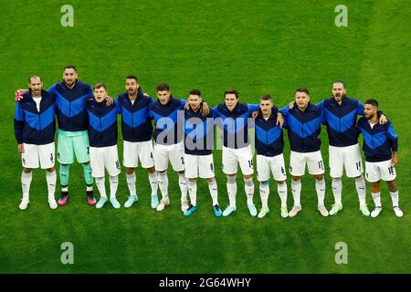 Munich, Allemagne. 02 juillet 2021. Les joueurs italiens chantent l'hymne lors de l'UEFA Euro 2020 du match de football de 8 entre la Belgique et l'Italie dans l'arène de football de Munich (Allemagne), le 2 juillet 2021. Photo Matteo Ciambelli/Insidefoto Credit: Insidefoto srl/Alay Live News Banque D'Images