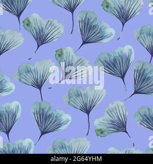 Aquarelle texture régulière sans couture avec feuilles de ginkgo biloba. Imprimé abstrait dessiné à la main. Banque D'Images