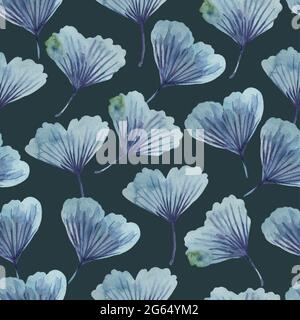 Aquarelle texture régulière sans couture avec feuilles de ginkgo biloba. Imprimé abstrait dessiné à la main. Banque D'Images