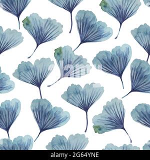 Aquarelle texture régulière sans couture avec feuilles de ginkgo biloba. Imprimé abstrait dessiné à la main. Banque D'Images