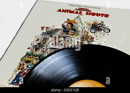 National Lampoon's Animal House Original Motion Picture Album de musique Soundtrack sur disque vinyle LP. Film classique. Couverture de l'album Banque D'Images