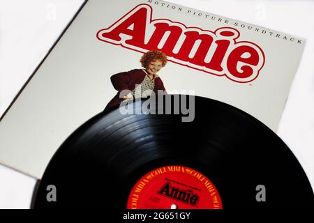 Annie Original Motion Picture Soundtrack album de musique sur disque vinyle LP. Film classique. Couverture de l'album Banque D'Images