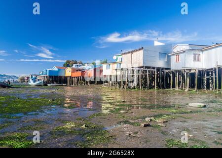 Palafitos (maisons à pilotis) à Castro, île Chiloe, Chili Banque D'Images