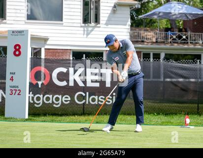 Detroit, Michigan, États-Unis. 2 juillet 2021. K.H. Lee, de Séoul, en Corée du Sud, est sur le 8ème trou au Rocket Mortgage Classic. Crédit : David Donoher/ZUMA Wire/Alay Live News Banque D'Images