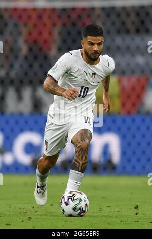 Munchen, Allemagne. 2 juillet 2021. Lorenzo Insigne (Italie) lors du match de quart de finale du Championnat d'Europe 2020 de l'UEFA entre la Belgique 1-2 Italie à Allianz Arena le 02 juillet 2021 à Munchen, Allemagne. Credit: Maurizio Borsari/AFLO/Alay Live News Banque D'Images