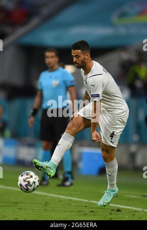 Munchen, Allemagne. 2 juillet 2021. Leonardo Spinazzola (Italie) lors du match de quart de finale du Championnat d'Europe 2020 de l'UEFA entre la Belgique 1-2 Italie à Allianz Arena le 02 juillet 2021 à Munchen, Allemagne. Credit: Maurizio Borsari/AFLO/Alay Live News Banque D'Images