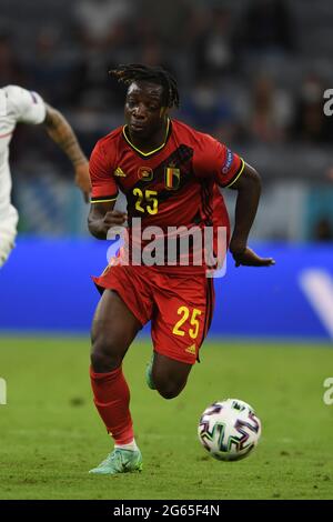 Munchen, Allemagne. 2 juillet 2021. Jeremy Doku (Belgique) lors du match de quart de finale du Championnat d'Europe 2020 de l'UEFA entre la Belgique 1-2 Italie à Allianz Arena le 02 juillet 2021 à Munchen, Allemagne. Credit: Maurizio Borsari/AFLO/Alay Live News Banque D'Images