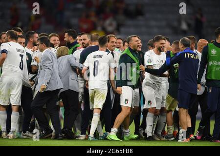 Munchen, Allemagne. 2 juillet 2021. Dernière joie (Italie) lors du championnat d'Europe 2020 quart de finale de l'UEFA entre la Belgique 1-2 Italie à Allianz Arena le 02 juillet 2021 à Munchen, Allemagne. Credit: Maurizio Borsari/AFLO/Alay Live News Banque D'Images